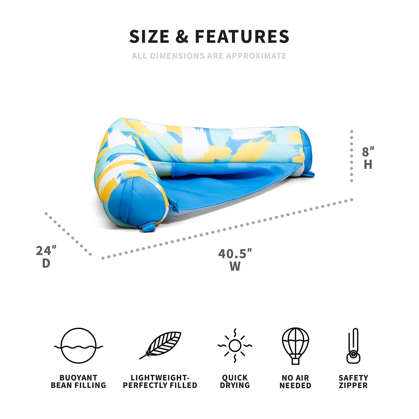 Big Joe Noodle Sling 2 Pack No Inflation Needed Pool Seat with Armrests, Paintbrush Yellow Double Sided Mesh, 3ft