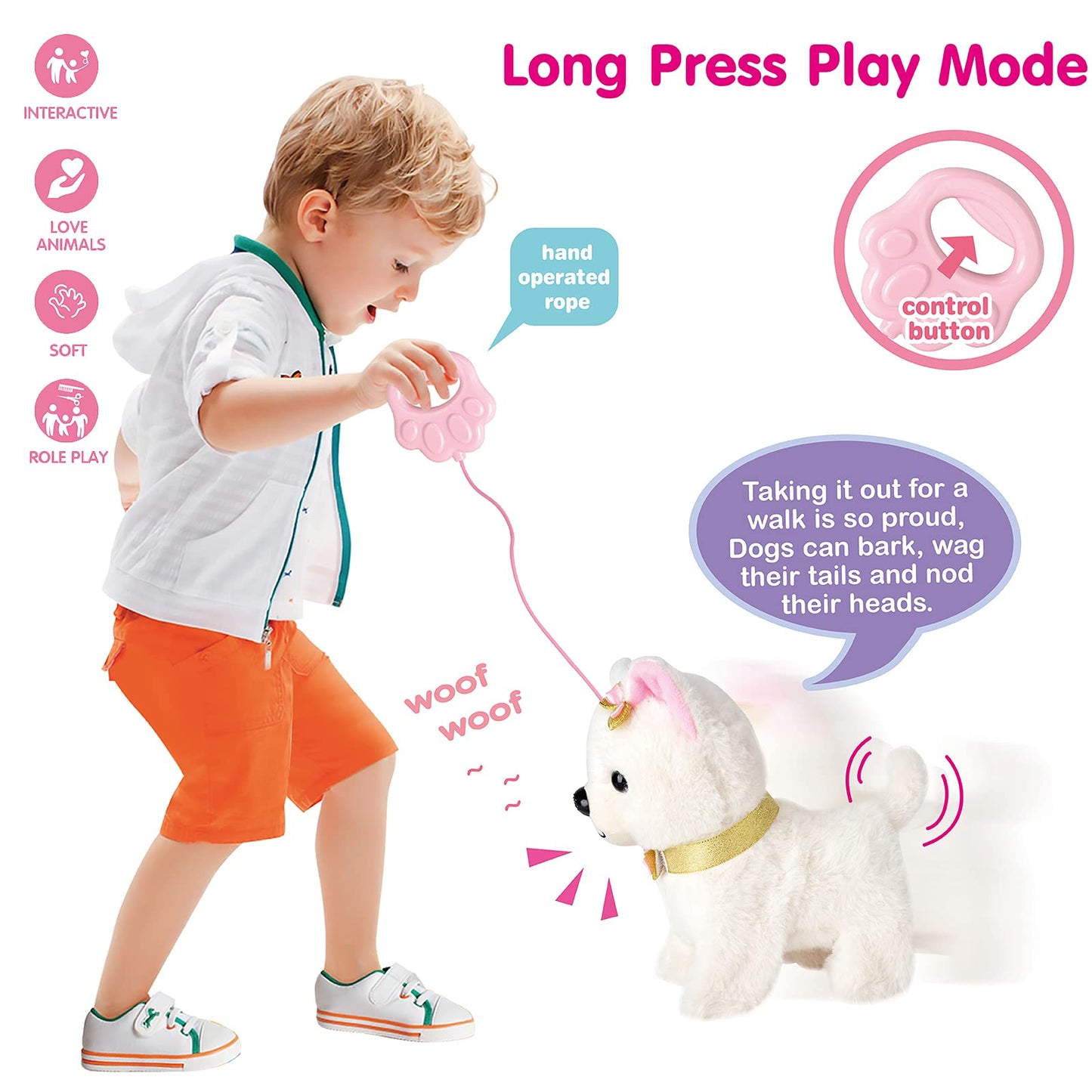 Electronic Walking Plush Dog Toy with Remote Control Leash  Realistic Interactive Puppy Pet Dog  Walking  Barking  Wagging Tail & Nod Head  Includes Puppy Accessories  Gifts for 3-6 Year Boys Girls