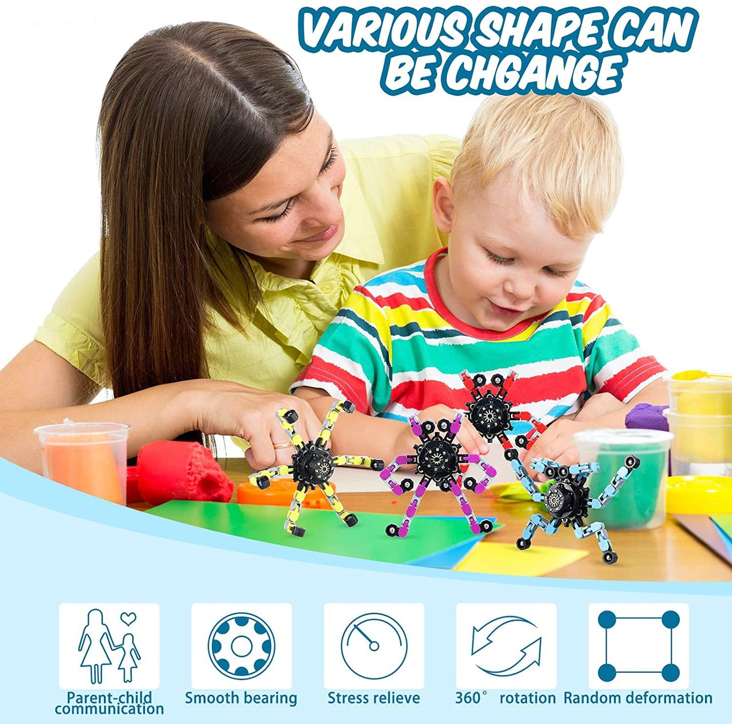 5Pcs Random Fidget Spinners,Diy Deformable Robot Fingertip Toys,Decompression Spinner,Deformable Creative Mechanical Gyro Toys,S