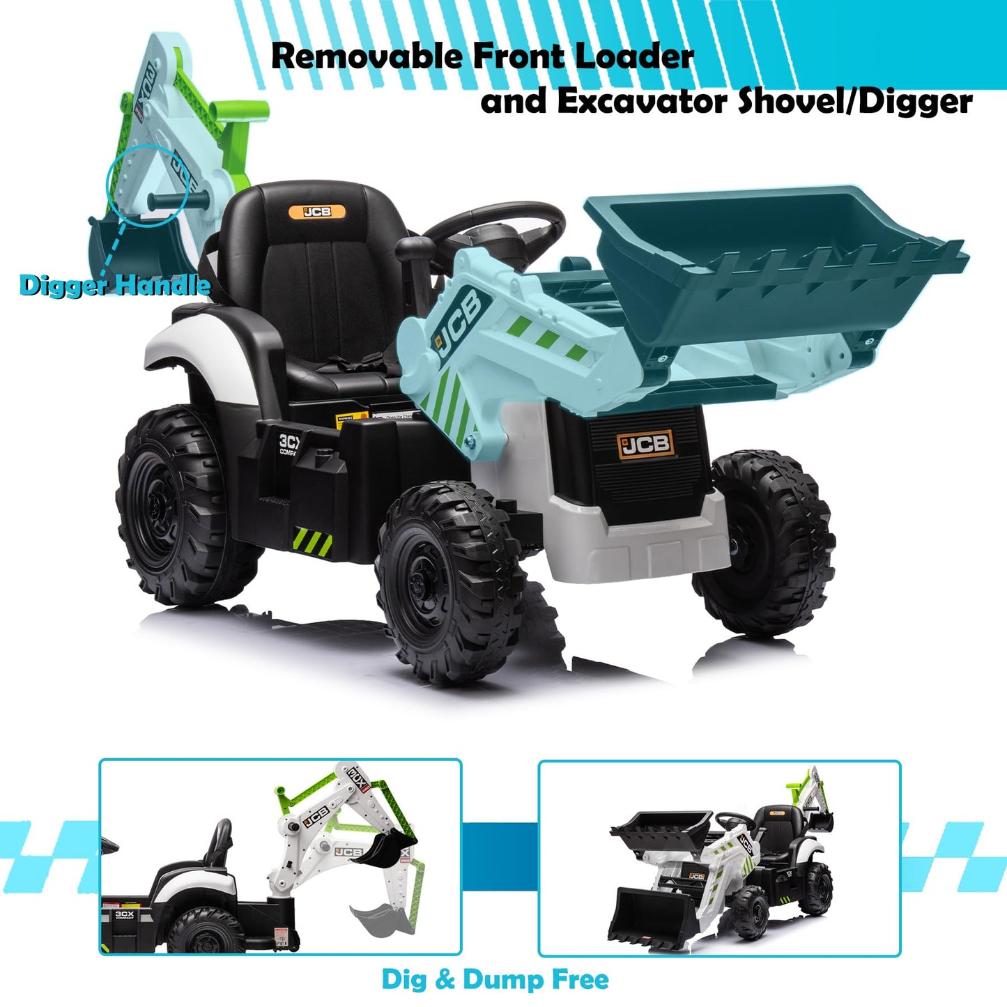 Neechipro 24V 3 In 1 Ride On Tractor, Excavator & Bulldozer For Kids, Licensed Jcb Electric Vehicle W/Remote Control, Front Load