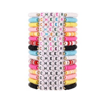 Cooluckday 16Pcs Cheer Gifts Bulk for Team Cheer Bracelets Stackable Clay Y2k Friendship Bracelets