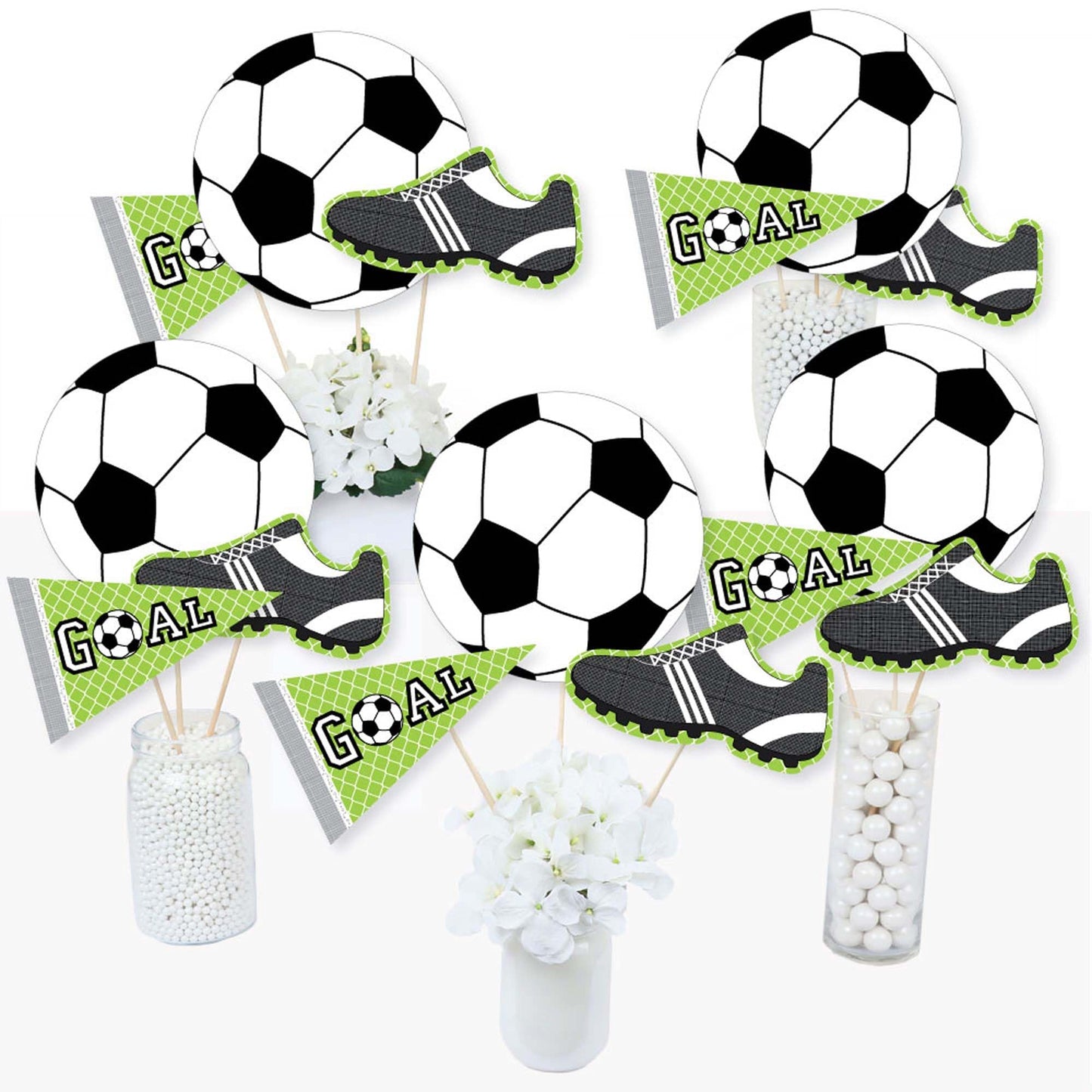 Big Dot Of Happiness Goal - Soccer Party Decorations - Soccer Baby Shower Or Birthday Party Centerpieces - Sports Party Centerpieces - Sport Decorations- Soccer Party Table Toppers - Set 15