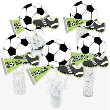 Big Dot Of Happiness Goal - Soccer Party Decorations - Soccer Baby Shower Or Birthday Party Centerpieces - Sports Party Centerpieces - Sport Decorations- Soccer Party Table Toppers - Set 15