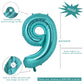 Vonokee 40 Inch Teal Blue Giant Number Balloons 9, Jumbo Digital Foil Mylar Balloon For Birthday Party Wedding Anniversary Celeb