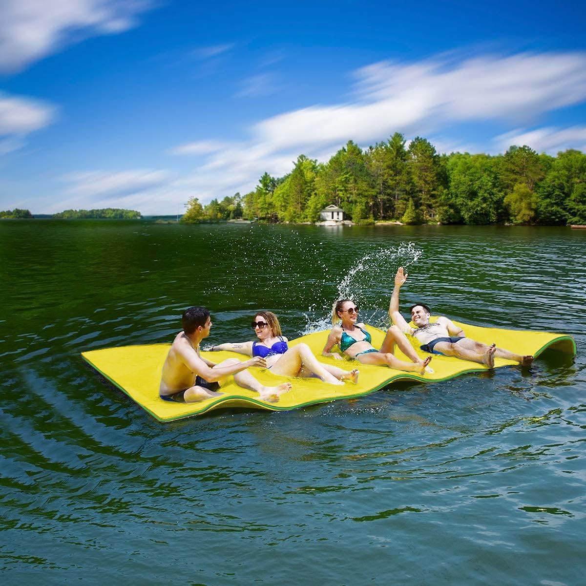 Outroad 12FT Floating Water Pad Mat, 3 Layers XPE Foam Lily Pad for Beach, Lake, Ocean, Roll-Up Floating Island for Water Recrea
