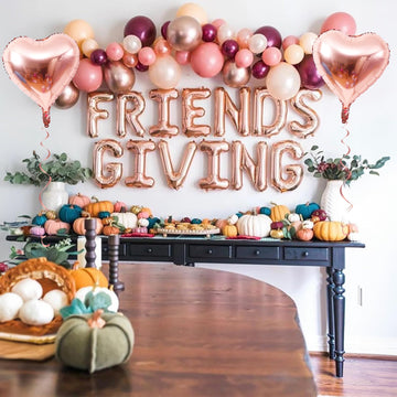 Jobkoo Friendsgiving Balloons Friends Giving Party Decorations 16 Inches Tall Rose Gold Heart Friendsgiving Foil Mylar Balloon L