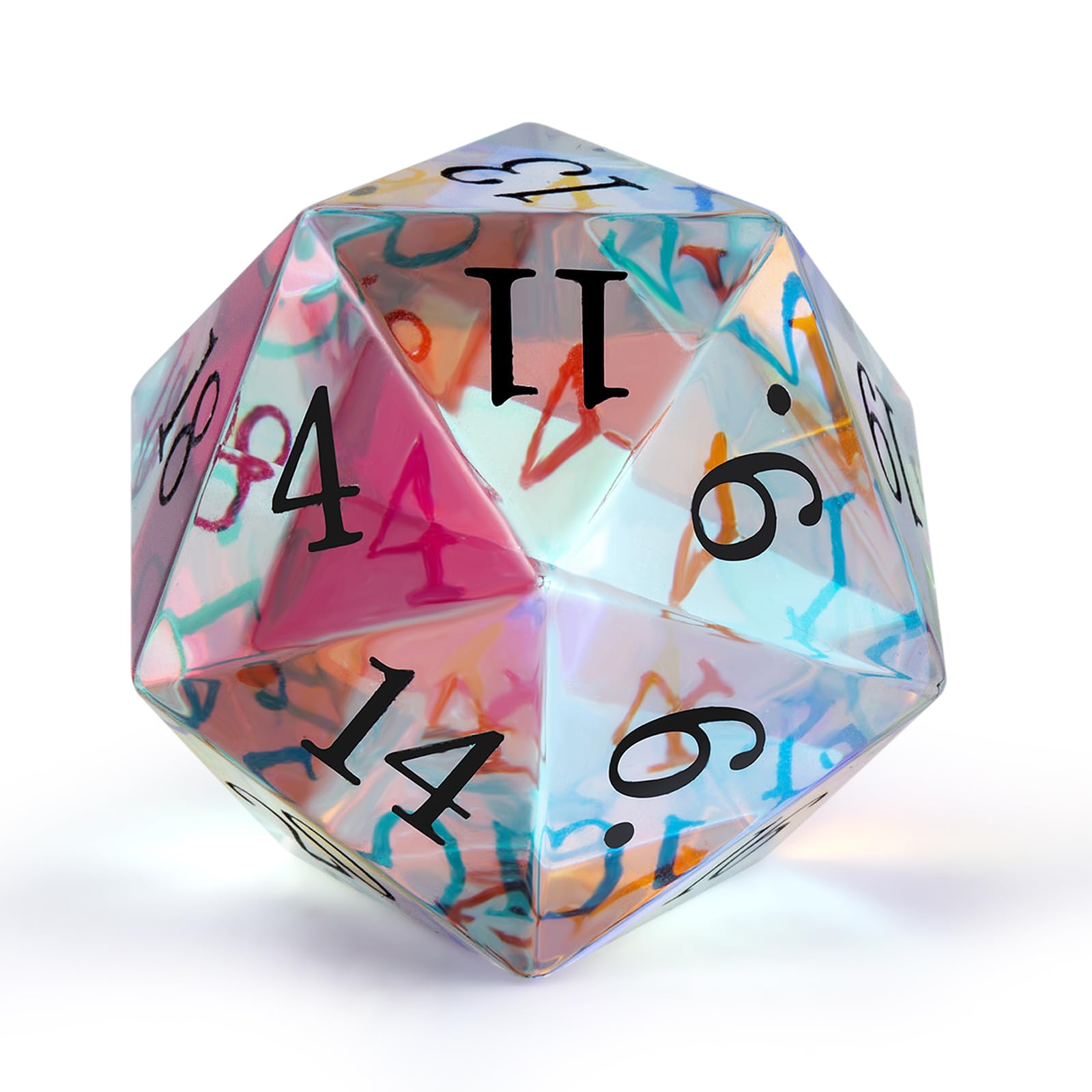 Large D20 Dice DNDND 30mm K9 Glass 20 Sided Single Dice with Velvet Pouch for Dungeons and Dragons D&D (Rainbow)