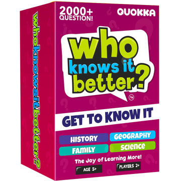 Quokka Who Knows Better? - Set 4 In 1 - Family Card Trivia Game | Fun Learning & Educational Questions For Families | Suitable For Boys & Girls