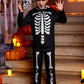 Halloween Boys Girls Black Skeleton Bone Hooded Skull Sweatshirt Set With Kangaroo Pocket 10 Years