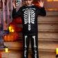 Halloween Boys Girls Black Skeleton Bone Hooded Skull Sweatshirt Set With Kangaroo Pocket 10 Years