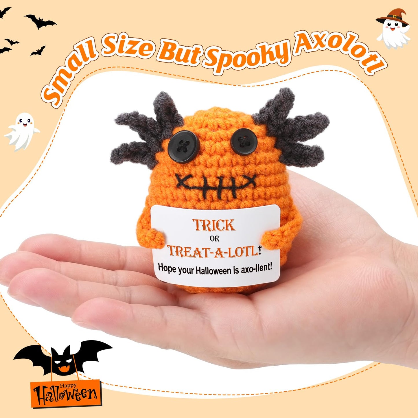 WEYON Halloween  Non Candy  Crochet Axolotl D?cor Gifts for Kids  Trick or Treat Halloween Toy Gifts for Teens  Goodie Bag Stuffers in Treat Bag & Boo Basket