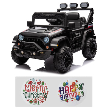 Modern-Depo 12V Kids Ride On Car Truck with DIY Stickers, Manual/Remote Control Electric Car with LED Lights, 2 Motors, 2 Speeds