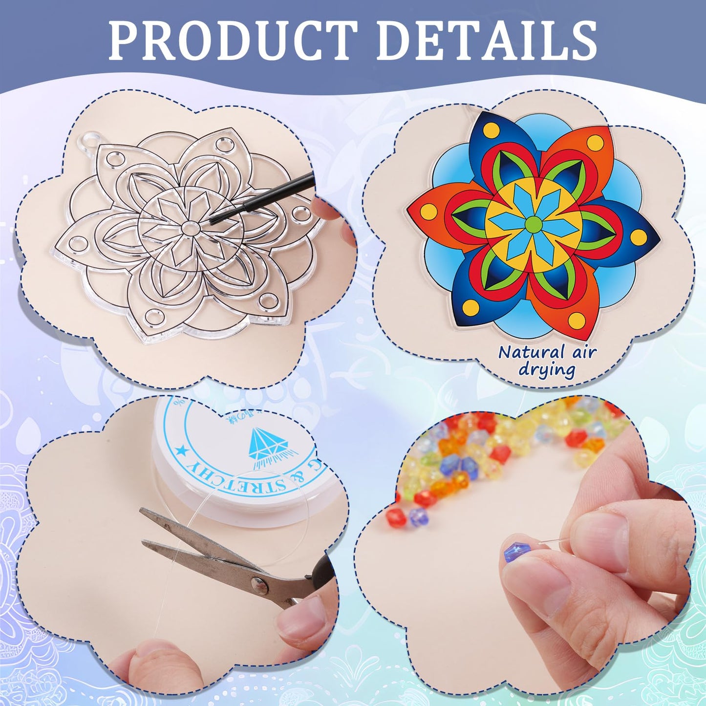 Dunzoom 30 Set Mandala Suncatchers Kits Mandala Flower DIY Suncatchers Craft Kits Make Your Own Paint Ornaments for Classroom Ar