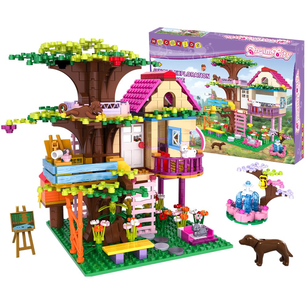 Hogokids Tree House Stem Building Toy - Creative Construction Set 613Pcs Forest House Building Bricks | Treehouse With Fountain And Animals, Building Block Toy For 6 7 8 9 10+ Girls Boys Best Gift