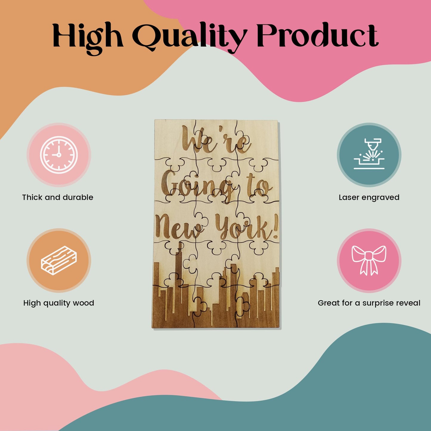 We'Re Going To New York - 15 Piece Basswood Jigsaw Puzzle, Surprise Vacation Ny Trip Reveal