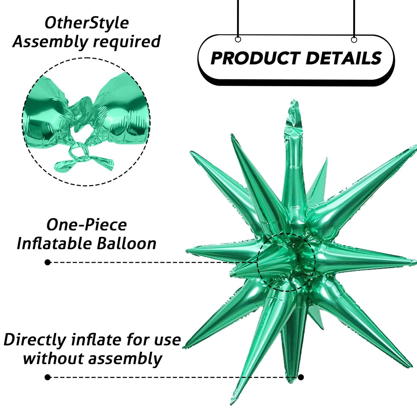 6PCS Star Balloons, 22Inch Large Black Green Star Balloon Explosion Foil Balloons Cone Spike Balloon for Birthday Graduation Wed