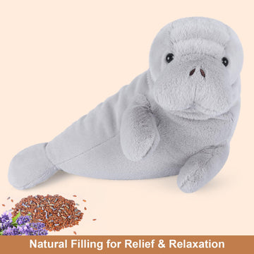 Suzzipals Coolable And Warmable Manatee Plush, Microwavable Stuffed Animal Heating Pad For Period Cramps And Pain Relief, Lavend