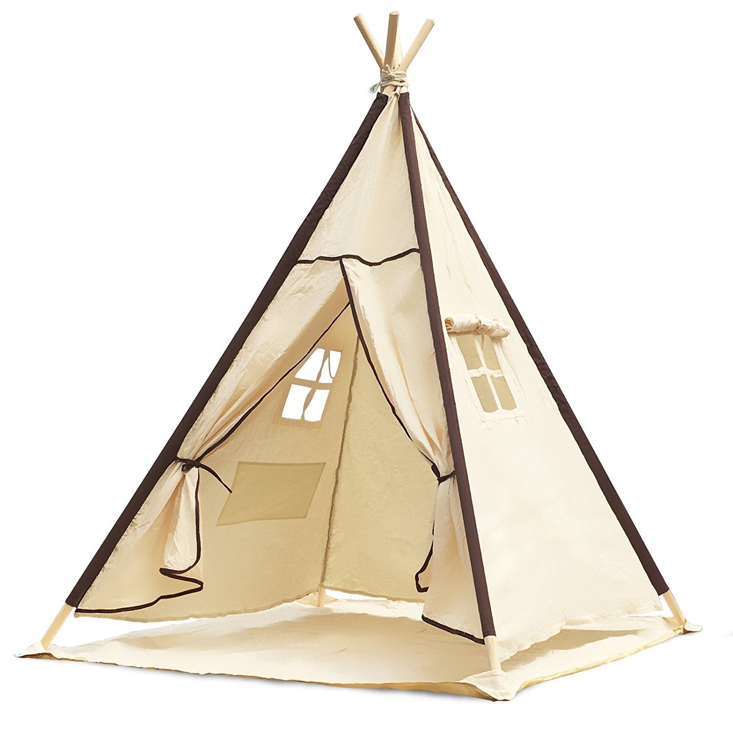 Lavievert Natural Canvas Teepee Tent for Kids, Foldable Teepee Play Tent with A Water Resistant Bottom Mat, Present Playhouses f