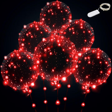 Red Led Balloons 6Set Light Up Balloons Clear Bobo Balloons With String Lights For Party, Birthday, Anniversary, Wedding (Red)