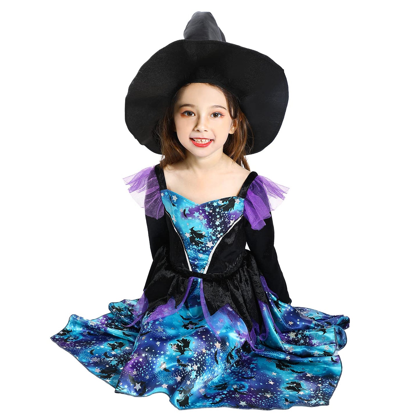 Sincere Party Deluxe Blue Witch Costume With Hat For Girls 7-8Years