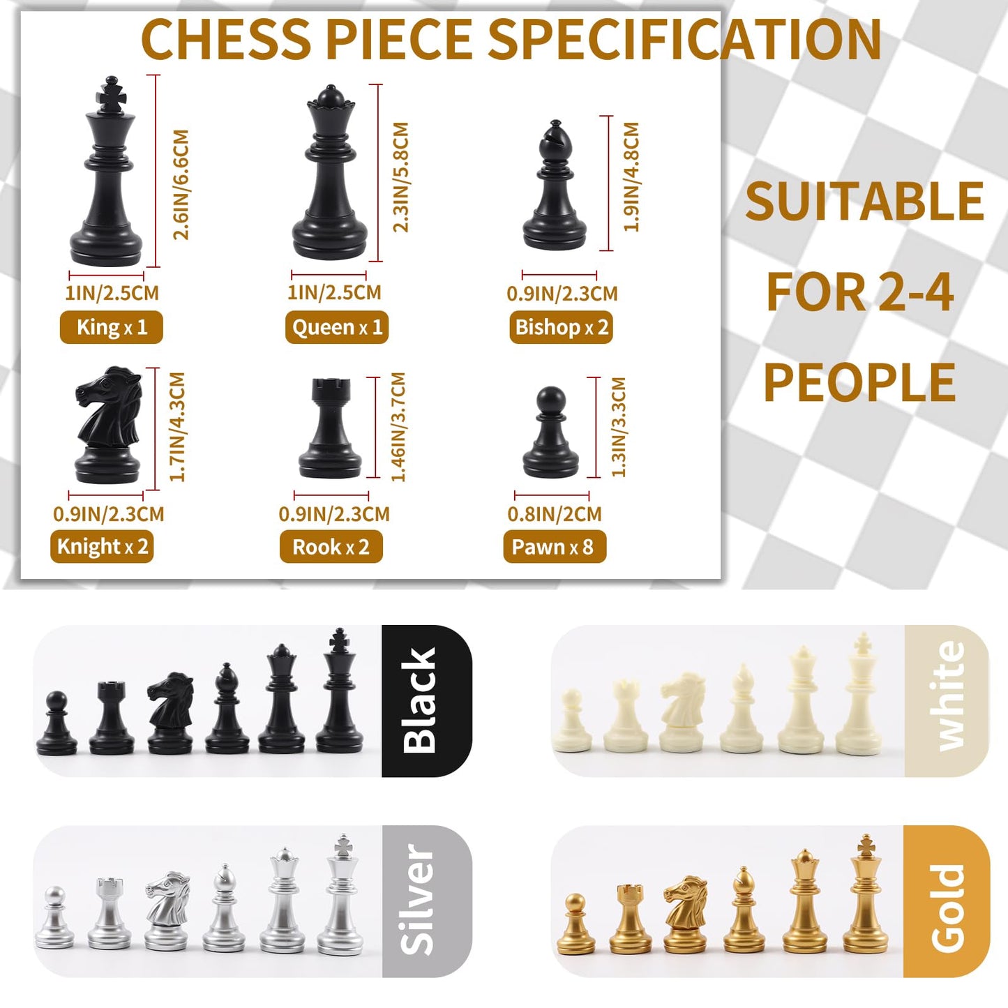 Jyquorp 4-Player Chess Board Game Set - Unique Mouse Pad Material with 4 Sets of Chess Pieces for 2-4 Players