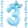 40 Inch Number 3 Balloon With Bow Blue Happy Birthday Jumbo Number Balloon For Boys Girls Birthday Decorations Party Supplies (B