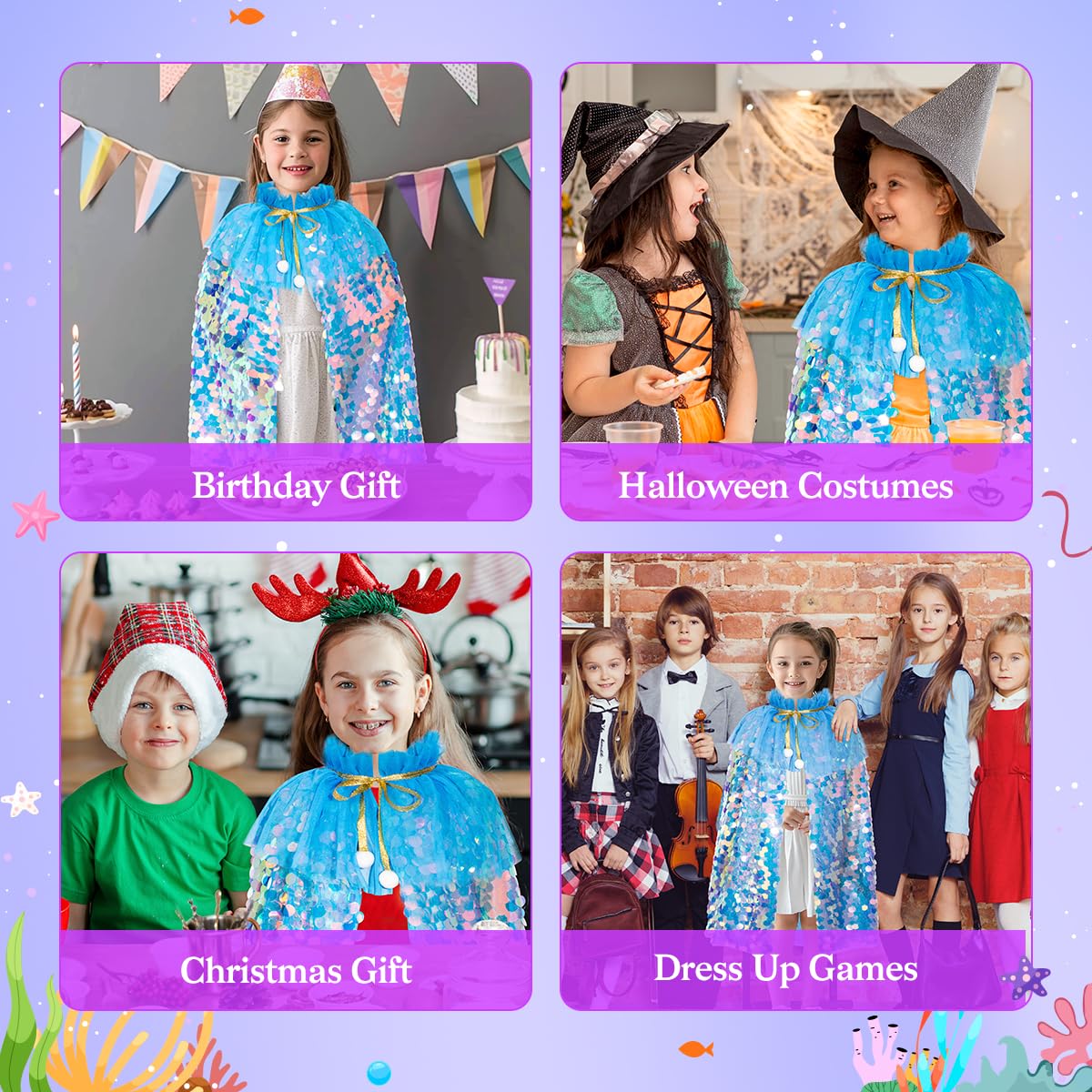 Meland Princess Dress Up for Girls 3-8  11Pcs Mermaid Cape with Crown  Dress Up Clothes Birthday Gift Toys for Girls Toddlers