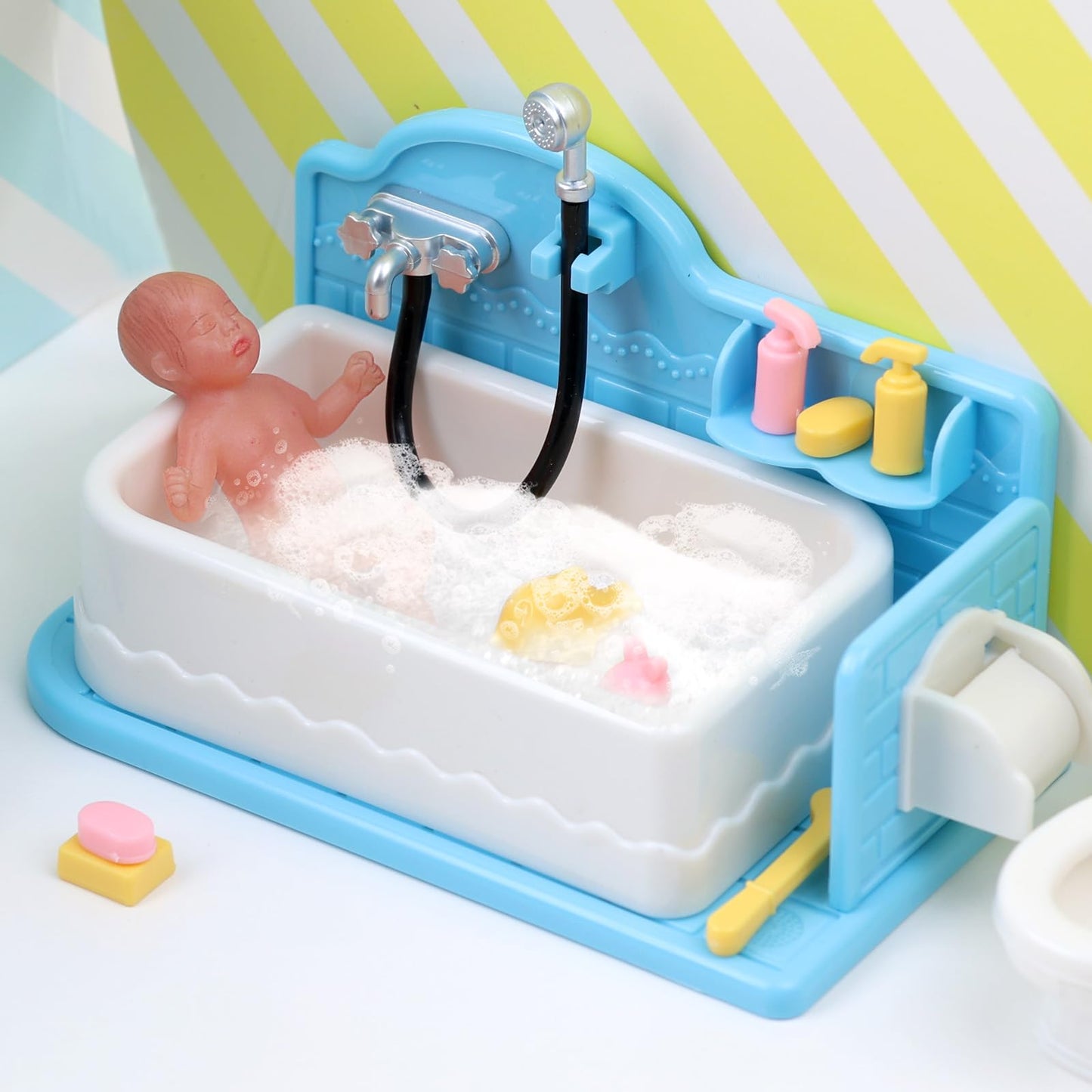 Babeside Mini Silicone Baby Dolls, 3 Inch Realistic Newborn Baby Dolls Full Silicone Sleeping Little Baby Dolls Mini Real Life Baby Girl Miniature Baby With Bathroom Toy Set Accessories(Blue)