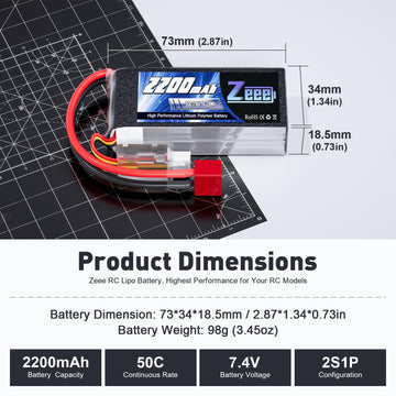 Zeee 2S 2200mAh Shorty Lipo Battery 7.4V 50C RC Battery with Deans Connector Soft Pack for 1/16 Slash RC Car RC Truck RC Helicop