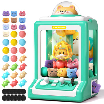 Claw Machine For Kids, Mini Vending Machine With Game Coins & Music, Prize Dispenser Toys For Girls And Boys, Electronic Claw Game Machine For Party Birthdays, Includes 30 Mini Toys (Doggy Green)