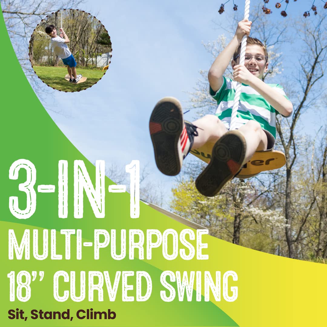 Swurfer Swift Maple Wood Disc Swing for Kids 4+, 150 lbs Capacity, 18" Curved Seat, Brown, Model SW-SMS