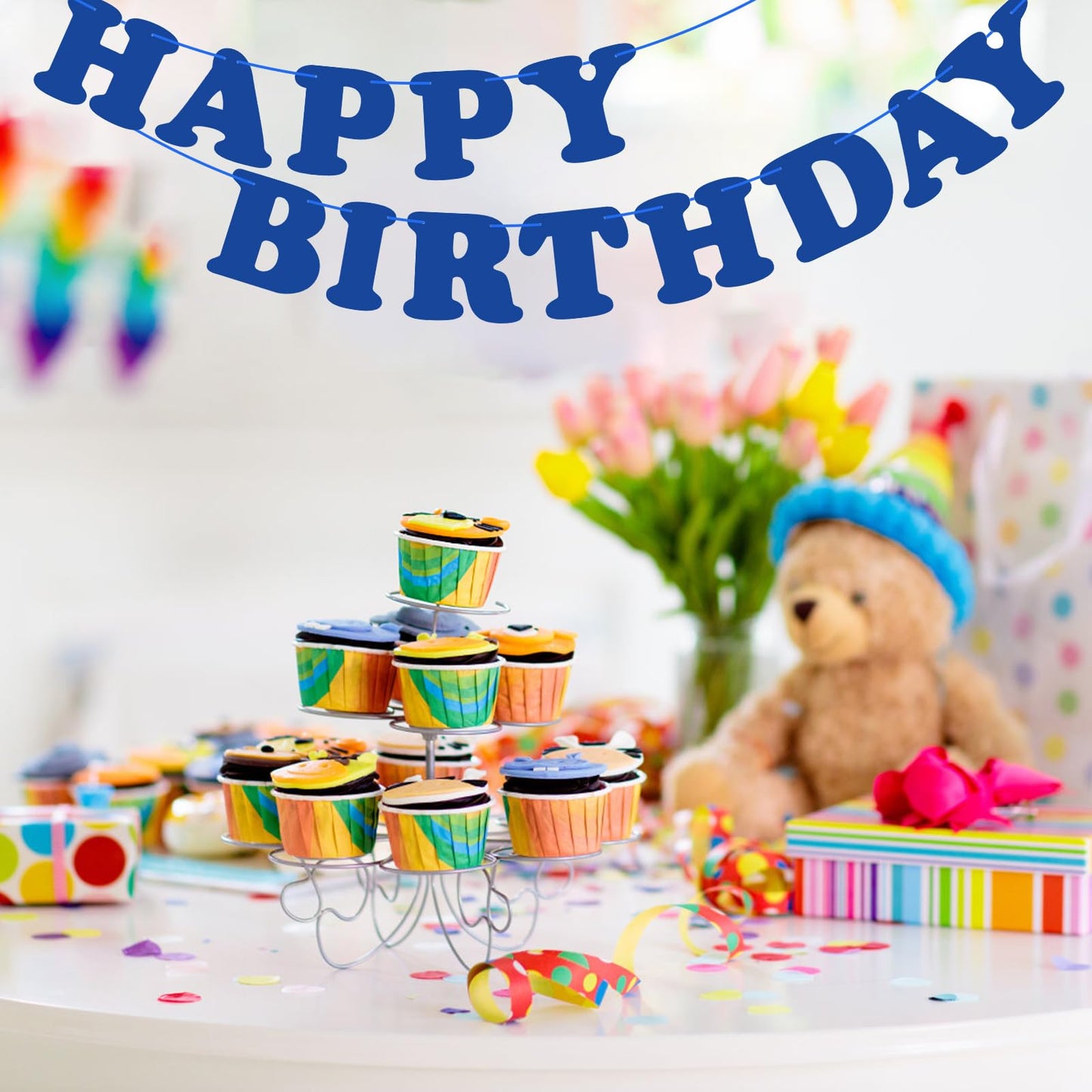 Navy Blue Happy Birthday Banner Sign Happy Birthday Bunting Banner Flag Garland For Kids Boys Baby Birthday Party Decorations Supplies