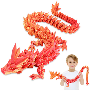 LOCYFENS Large 30'' 3D Printed Dragon, Articulated 3D Dragon Toys, Long Crystal Dragon Red Gold