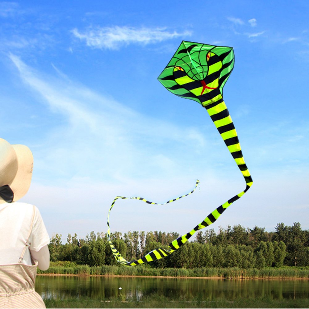 Besra Large Cobra Snake Kite 52ft Colorful Rattlesnake Kite with 15m Long Tails Outdoor Fun Sports with Flying Tools (Green)
