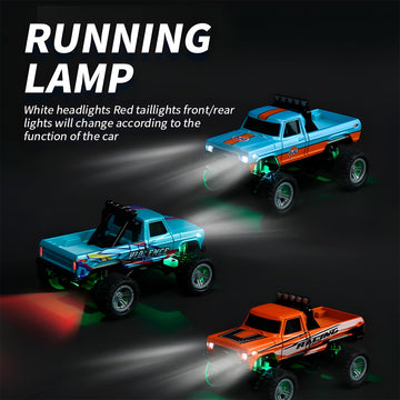 Mini RC Monster Truck - 1:64 Scale Monster Truck with Lights, Rechargeable Remote Control Semi Truck with Trailer, Mini Rc Alloy