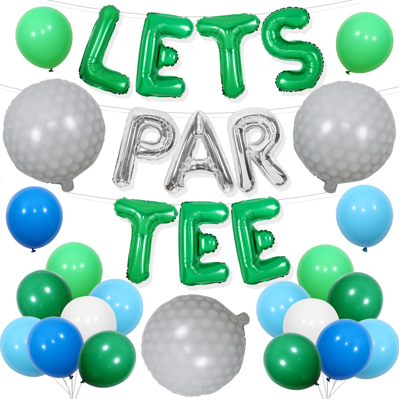 JOYMEMO Golf Party Decorations for Boys Men, Blue Green Lets ParTee Balloon Banner, Golf Ball Balloons, Lets Par- tee Decor, S