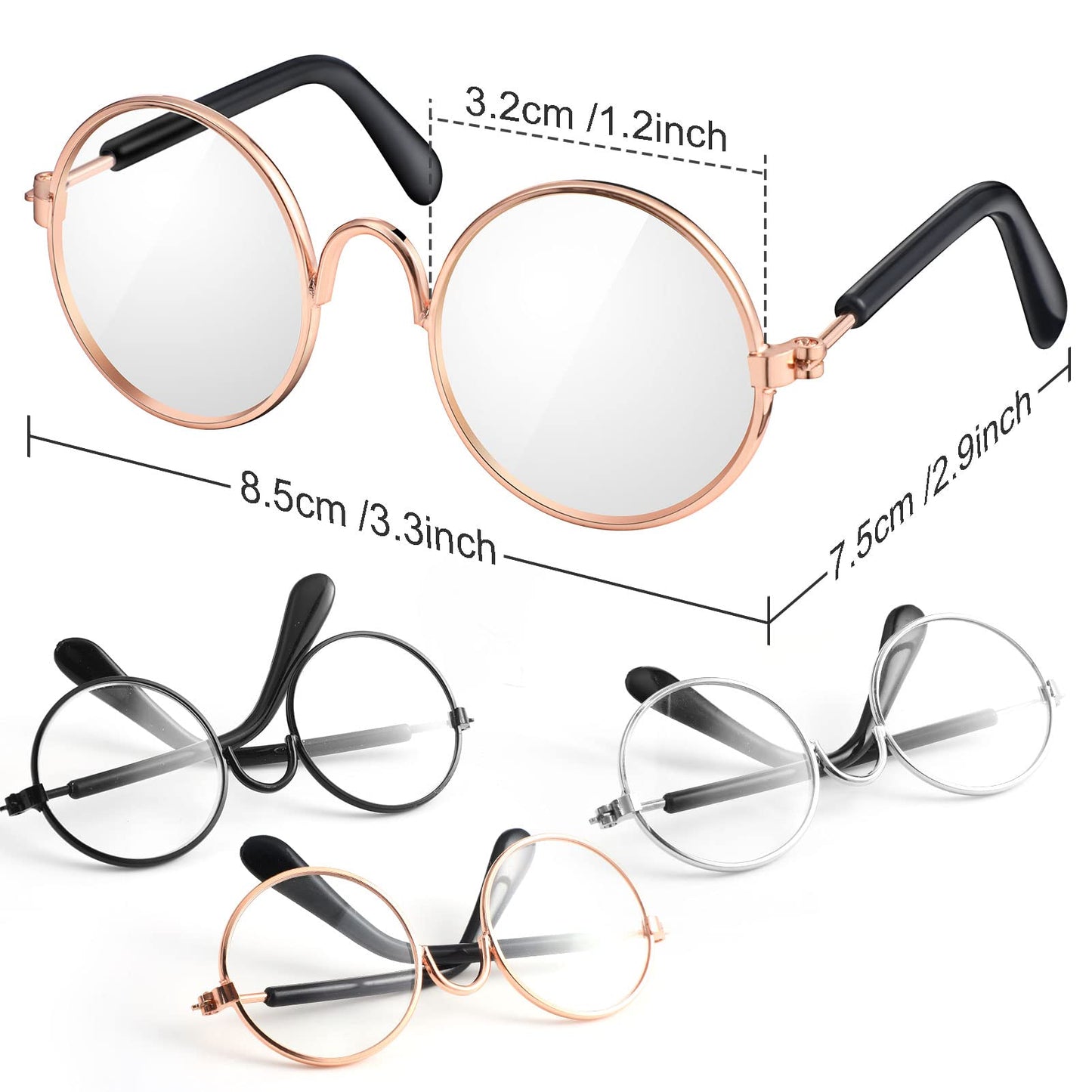 3 Pairs Doll Glasses Metal Wire Rim Clear Lens Eyewear Fabric Doll Dress Up Eyeglasses Mini Dolls Costume Accessories For 18 Inc
