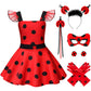 Girls Costume Polka Dots Dress Up Carnival Costume Birthday Outfit Christmas Party Cosplay Mask Gloves Headdress For Kids 110