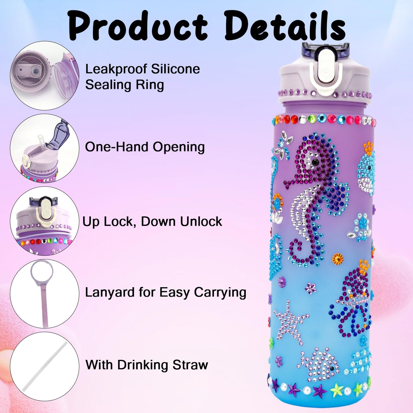 Valentines Day Gifts for Girls, Decorate Your Own Water Bottle Kits for Girls 4-12, Girls Water Bottle, Gem Stickers DIY Arts an