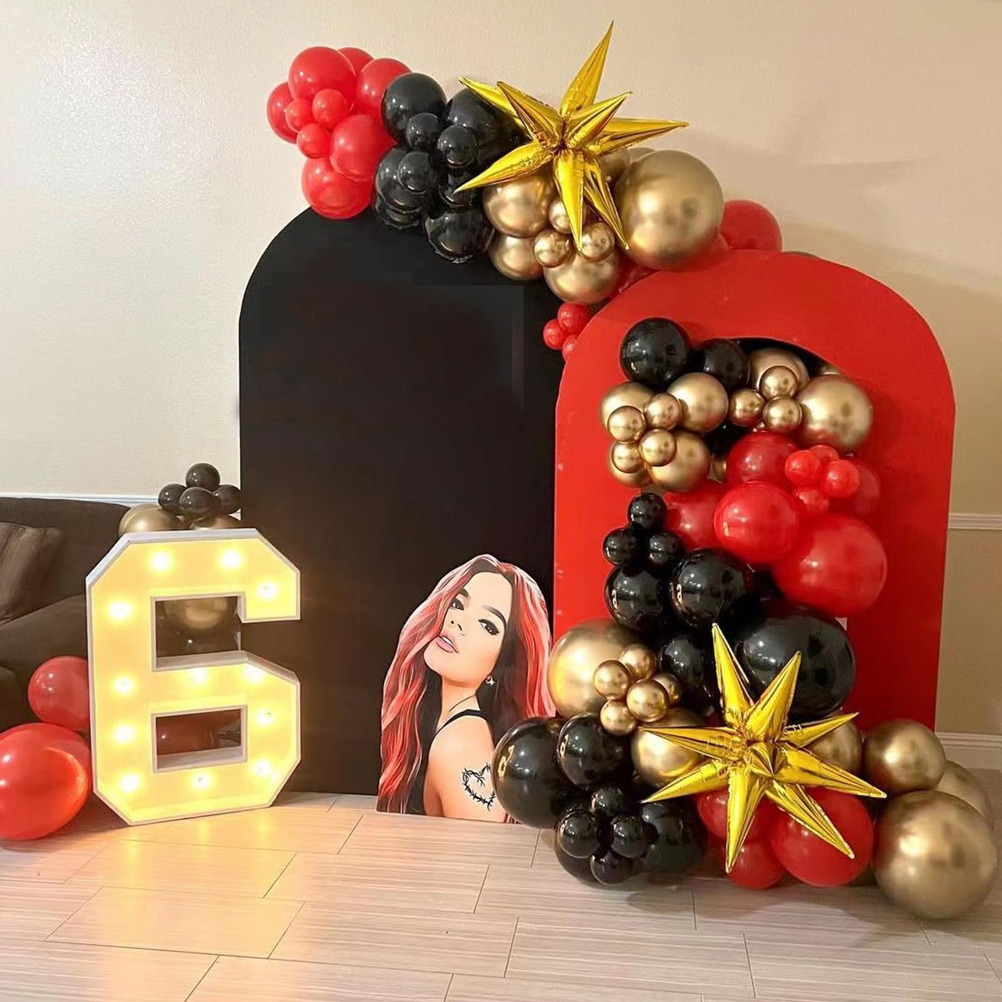 Red Black Gold Balloon Garland Arch Kit, 134Pcs Red Black Metallic Gold Confetti Balloons For Casino Theme Party Decorations, Ne