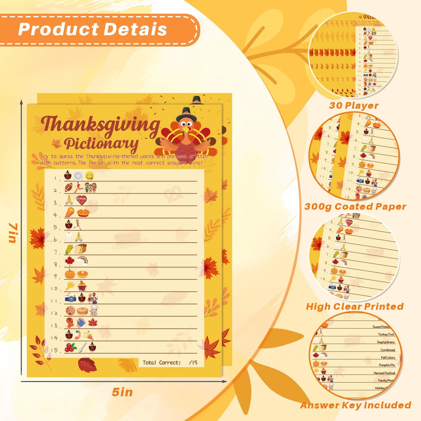 YQUQWN 32PCS Thanksgiving Party Games Set, Thanksgiving Trivia Game Word Scramble Pattern Guessing Game for Family Party Activit