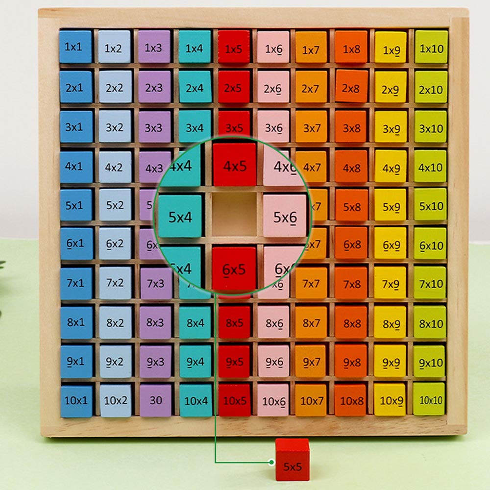 Umbresen Wooden Multiplication Board Game, 100 Cubes Blocks Montessori 10X10 Times Table Tray With Answers Preschool Learning Toys Gift For Children Kids (Multiplication Board)