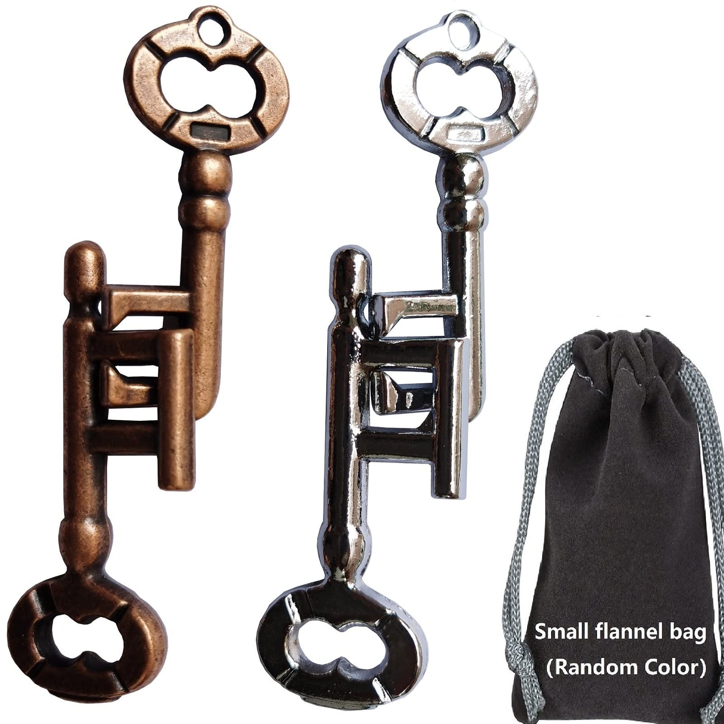 GINFH Brain Teaser 3D Unlock Interlocking Metal Hole Lock Puzzle - mature-themed Educational IQ Toy (Gold Silver Key)
