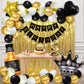 Msmancy Black And Gold Birthday Decorations For Women Men 53Pcs With Happy Birthday Banner Curtains Bottle Crown Heart Star Led