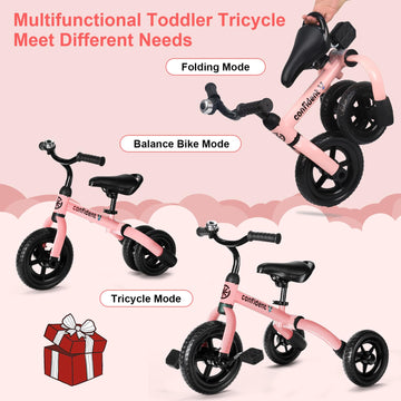 XPIY Tricycle for Toddlers Age 2 to 4 Years Old, 3 in 1 Folding Toddler Bike for Boys and Girls, Kids' Bike Trike with Detachabl