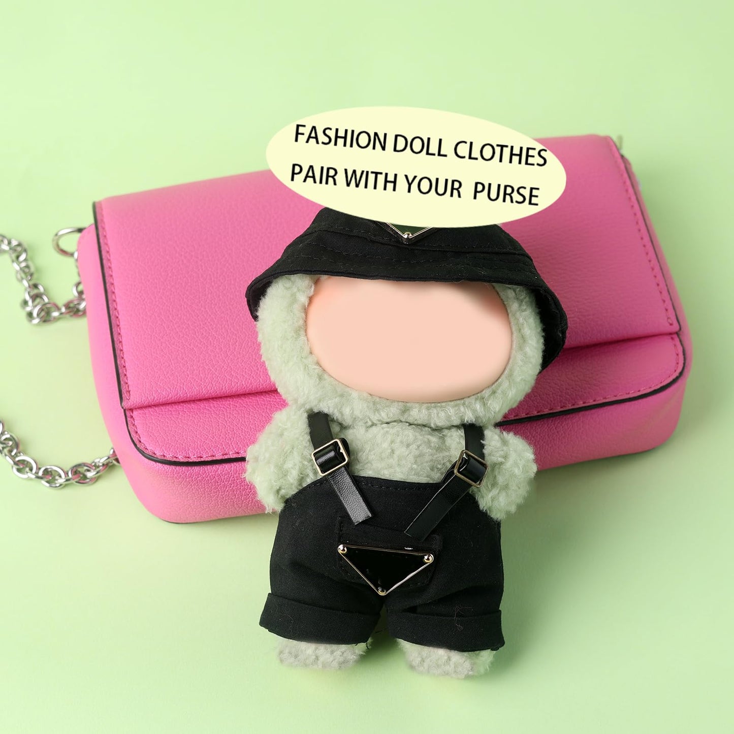17cm Clothes Set(NO Doll)  Cute Hat & Unique Pocket Design Overalls Dress-up Set  Handmade Clothing Designed for 17cm Doll.(Overalls (Black))