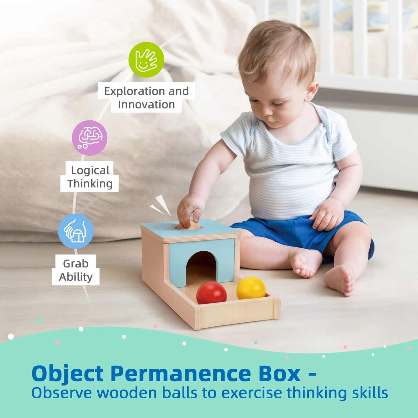Tookyland Early Learning Toy Bundle - 6 In 1 Box Educational Montessori Play Set; Wooden Baby Toys 0-6 Months Old