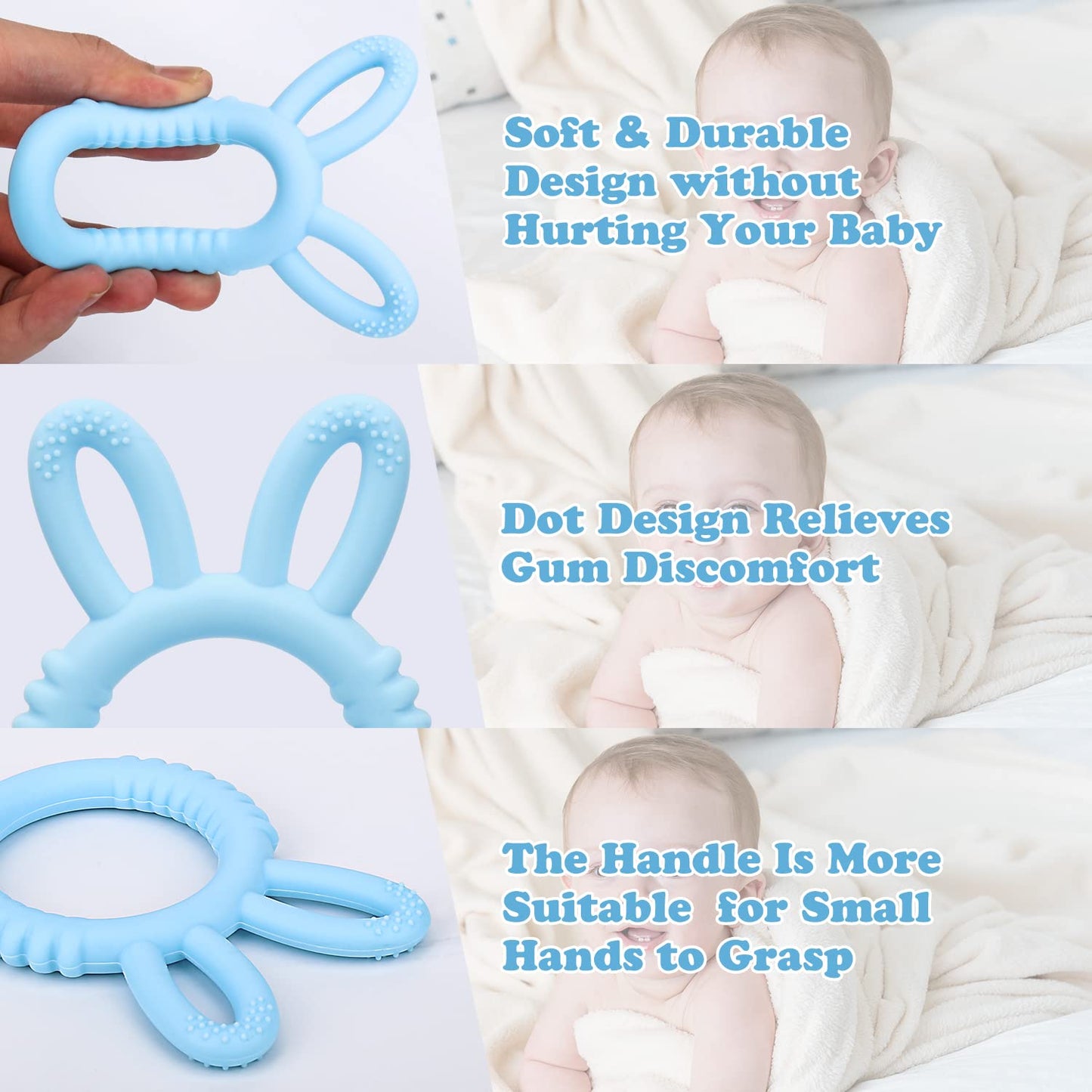 MISSLILI Silicone Babies Teethers Baby Teething Toys for Soothe Massage Sore Gums for 3-12 Months Infants, BPA Free, Easter Gift