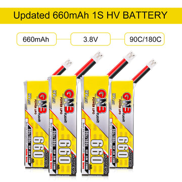 4PCS 660mAh 1S LiPo Batteries 3.8V LiHV Battery 90C/180C JST-PH2.0 Connector for Eachines Trashcan Emax Tinyhawk Freestyle II Sn