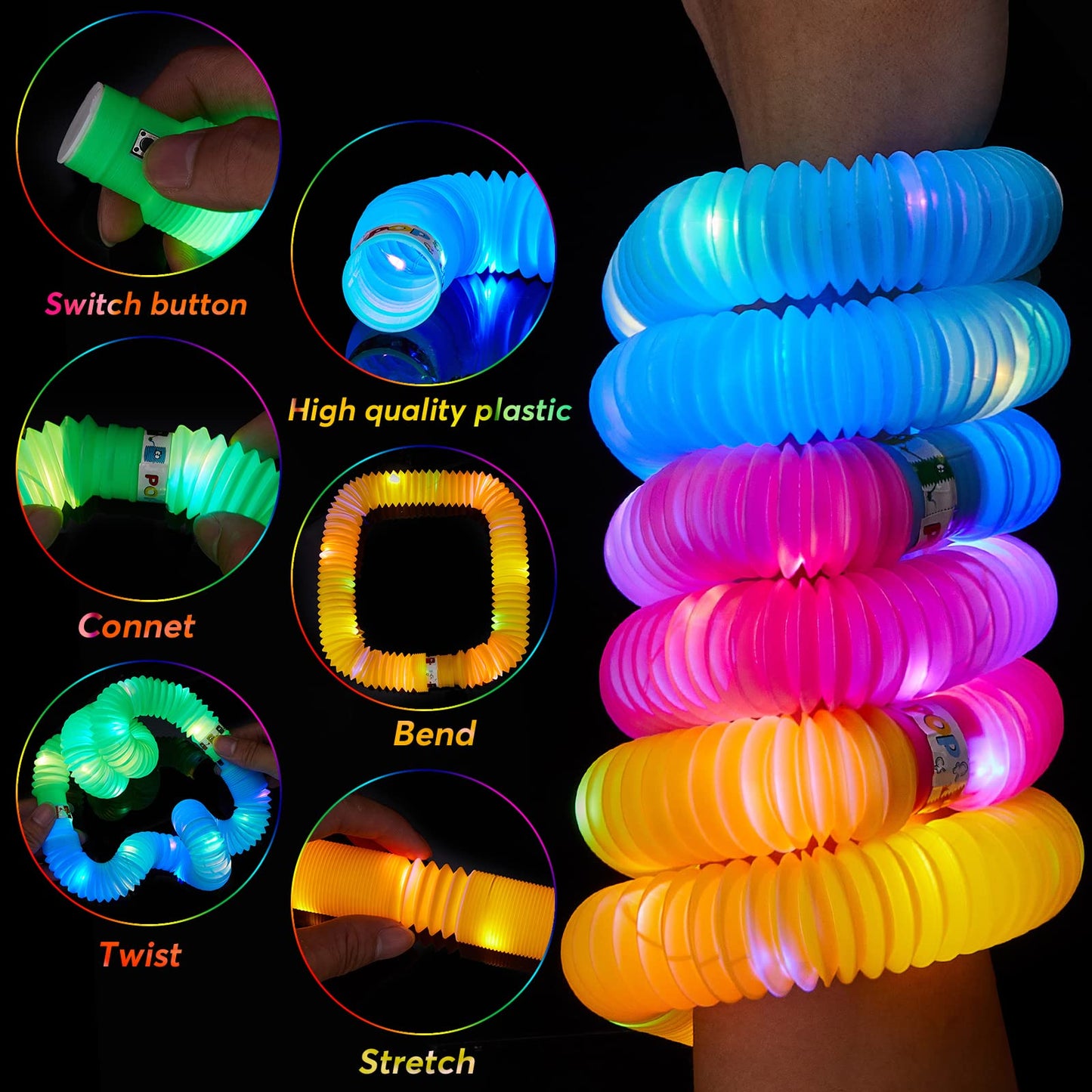 Airney 12 Pcs Light Up Glow Sticks - Led Pop Tubes, Glow Tubes Glow In The Dark Party Supplies, Sensory Toys Birthday Glow Party Favors For Kids, Light Up Toys Goodie Bag Stuffers Gifts